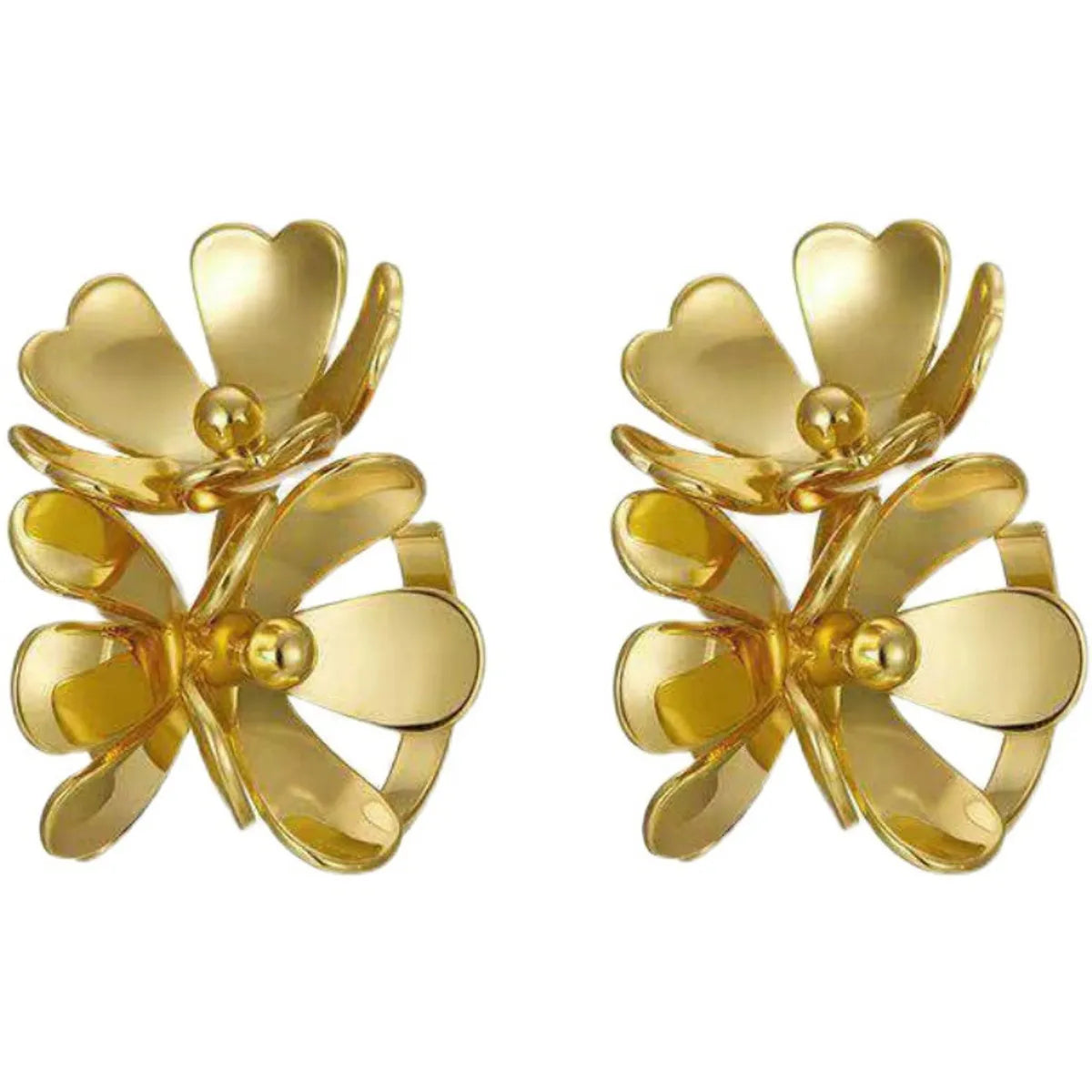 1 Pair Classic Style Flower Plating Metal Earrings