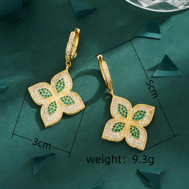 1 Pair Classic Style Four Leaf Clover Inlay Copper Zircon 18K Gold Plated Drop Earrings