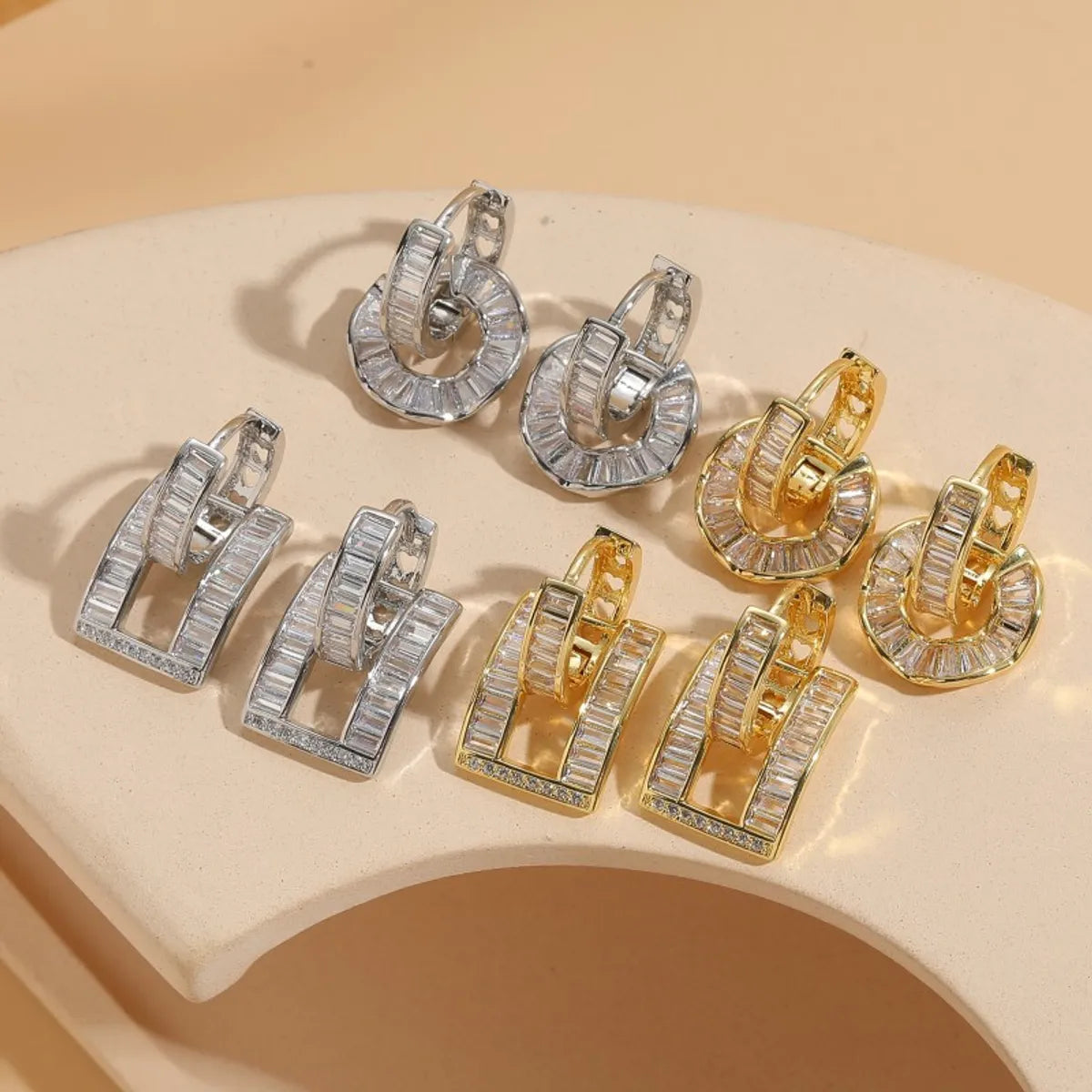 1 Pair Classic Style Geometric Asymmetrical Plating Inlay Copper Zircon 14k Gold Plated Ear Studs