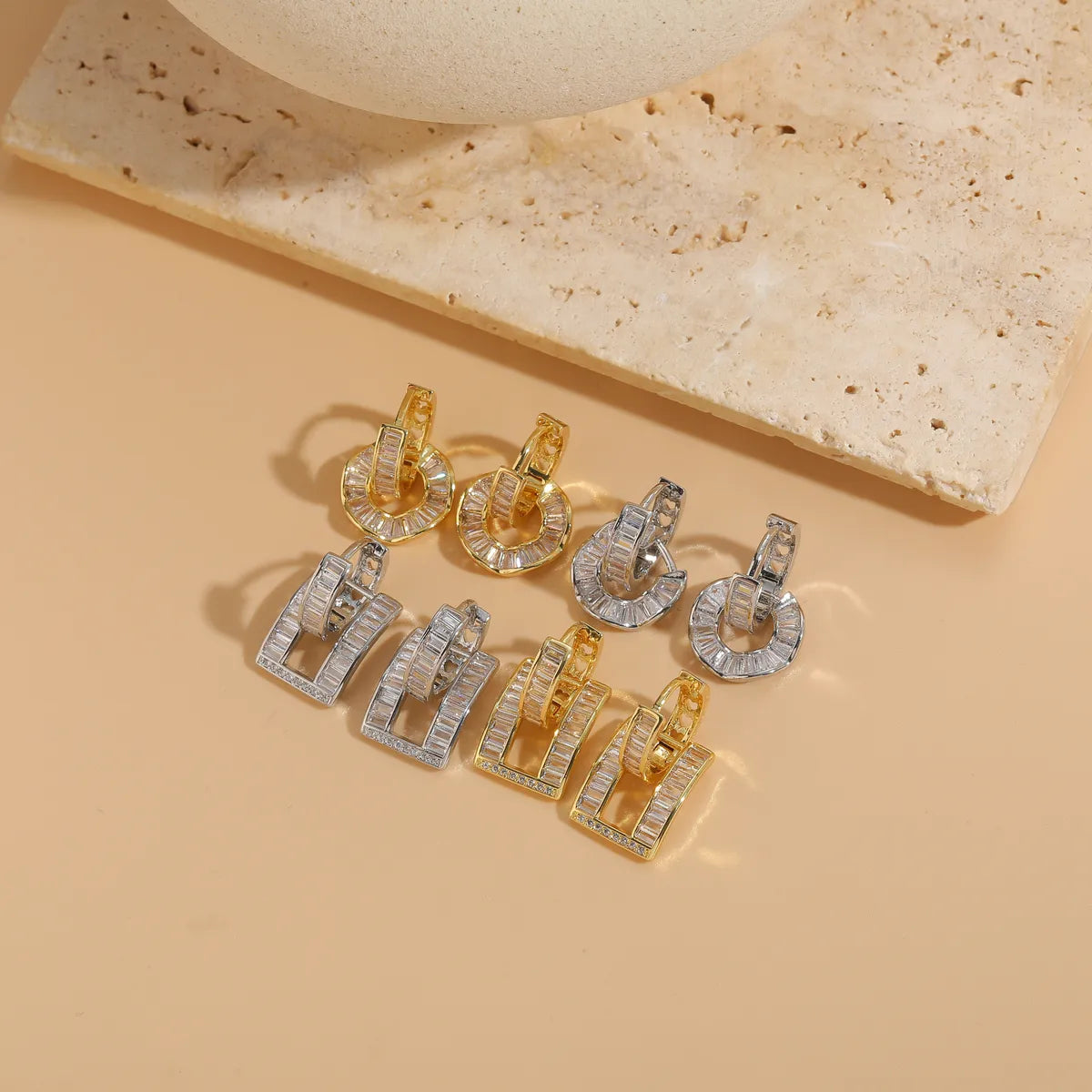 1 Pair Classic Style Geometric Asymmetrical Plating Inlay Copper Zircon 14k Gold Plated Ear Studs