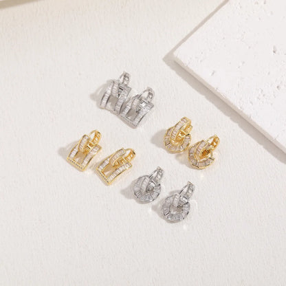 1 Pair Classic Style Geometric Asymmetrical Plating Inlay Copper Zircon 14k Gold Plated Ear Studs