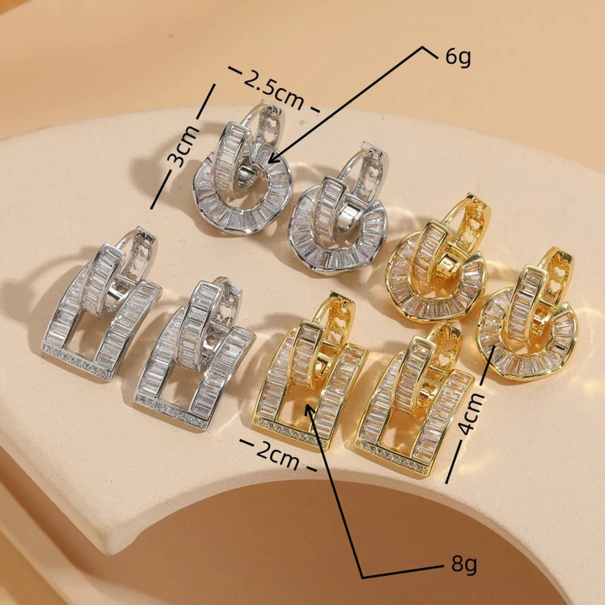 1 Pair Classic Style Geometric Asymmetrical Plating Inlay Copper Zircon 14k Gold Plated Ear Studs