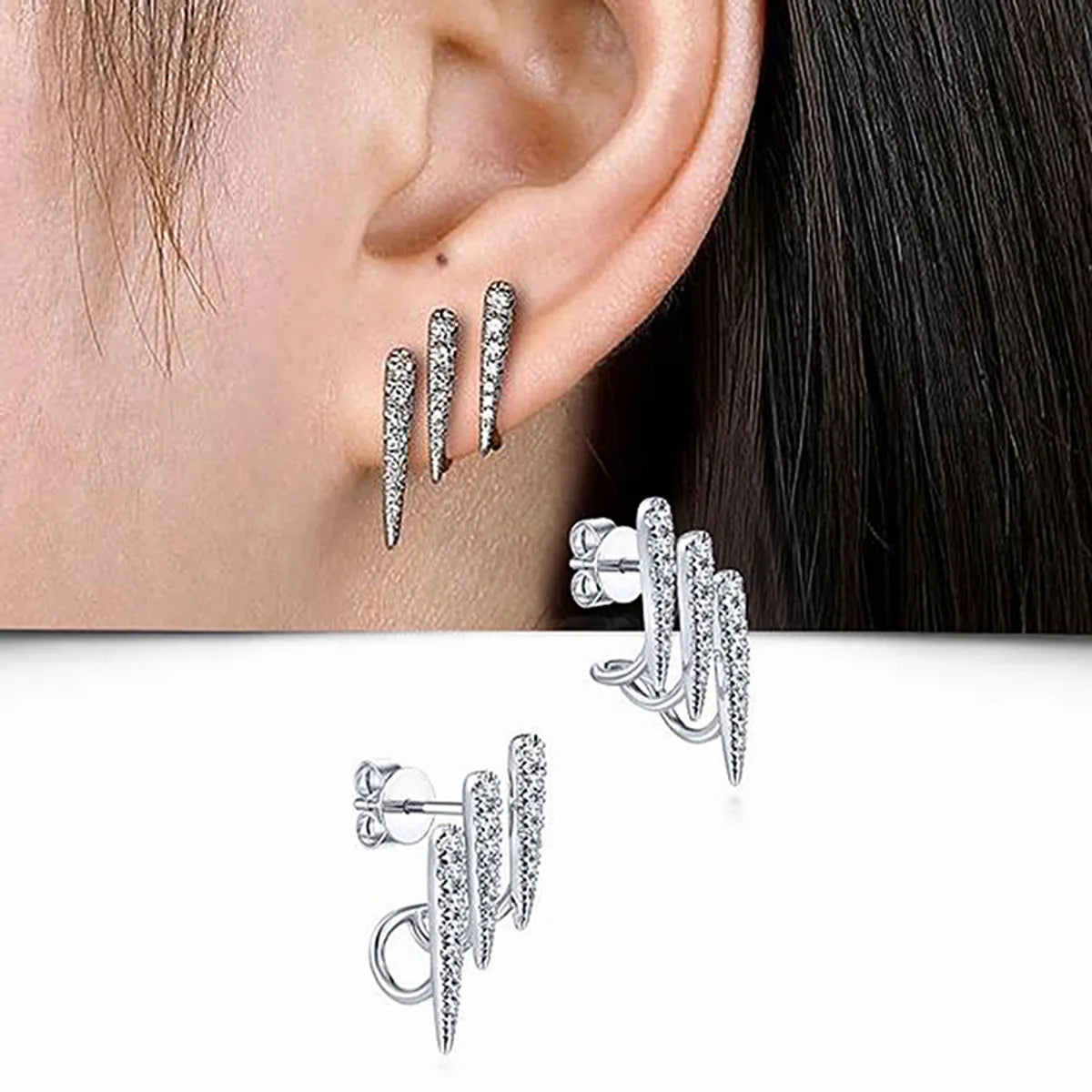 1 Pair Classic Style Geometric Inlay Copper Zircon Ear Studs