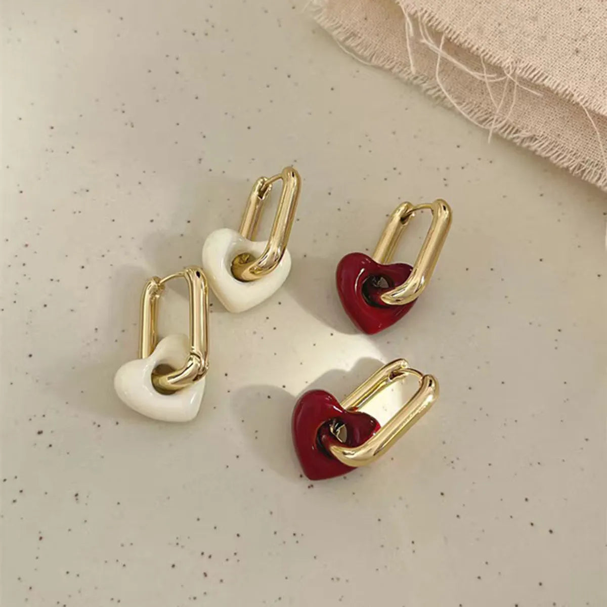 1 Pair Classic Style Heart Shape Enamel Plating Copper Earrings