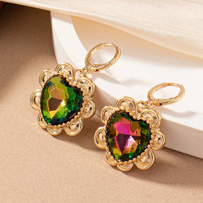 1 Pair Classic Style Heart Shape Flower Floral Plating Inlay Alloy Ferroalloy Zircon 14k Gold Plated Drop Earrings