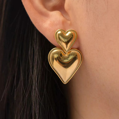 1 Pair Classic Style Heart Shape Plating Copper 24k Gold Plated Drop Earrings