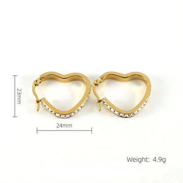 1 Pair Classic Style Heart Shape Plating Inlay Stainless Steel Rhinestones Gold Plated Earrings