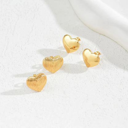 1 Pair Classic Style Heart Shape Plating Stainless Steel 18k Gold Plated Ear Studs