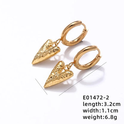 1 Pair Classic Style Heart Shape Plating Stainless Steel Gold Plated Drop Earrings