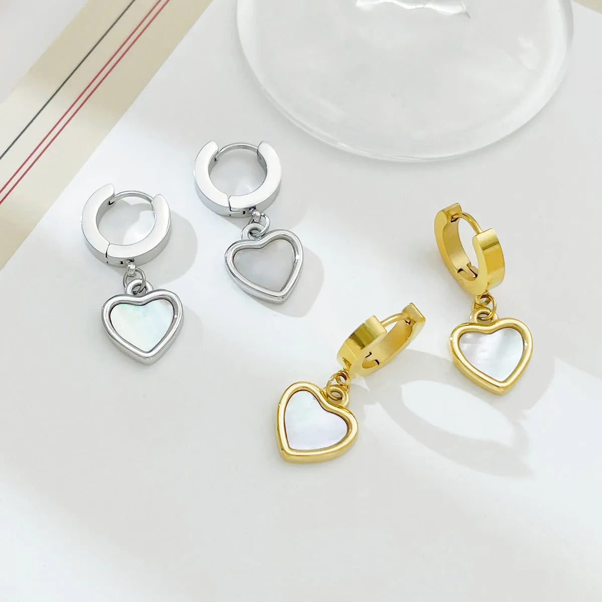 1 Pair Classic Style Heart Shape Plating Stainless Steel White Gold Plated Gold Plated Earrings