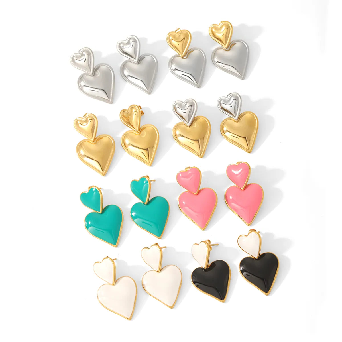 1 Pair Classic Style Heart Shape Polishing Epoxy Plating Stainless Steel 18k Gold Plated Drop Earrings