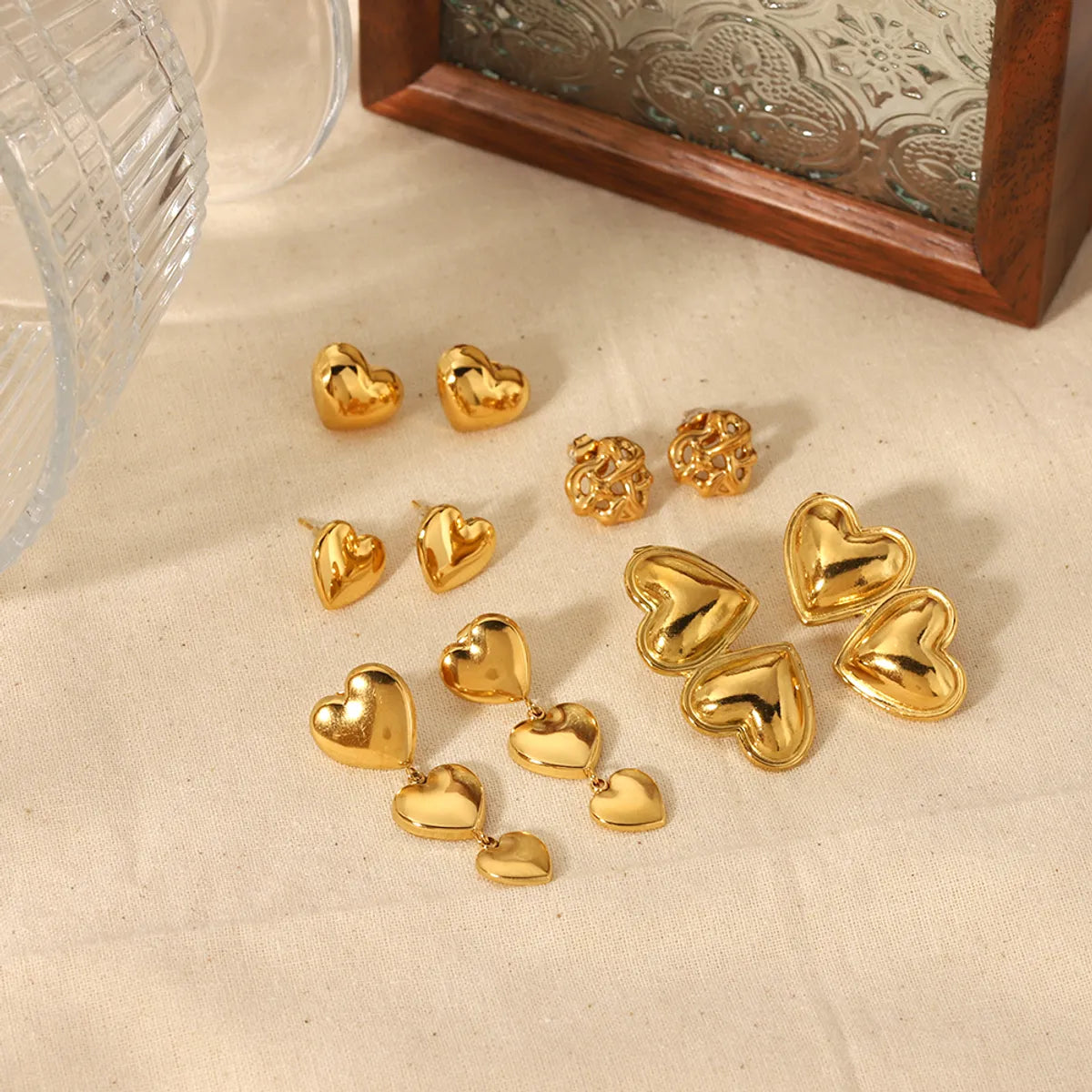 1 Pair Classic Style Heart Shape Polishing Plating Stainless Steel 18k Gold Plated Drop Earrings Ear Studs