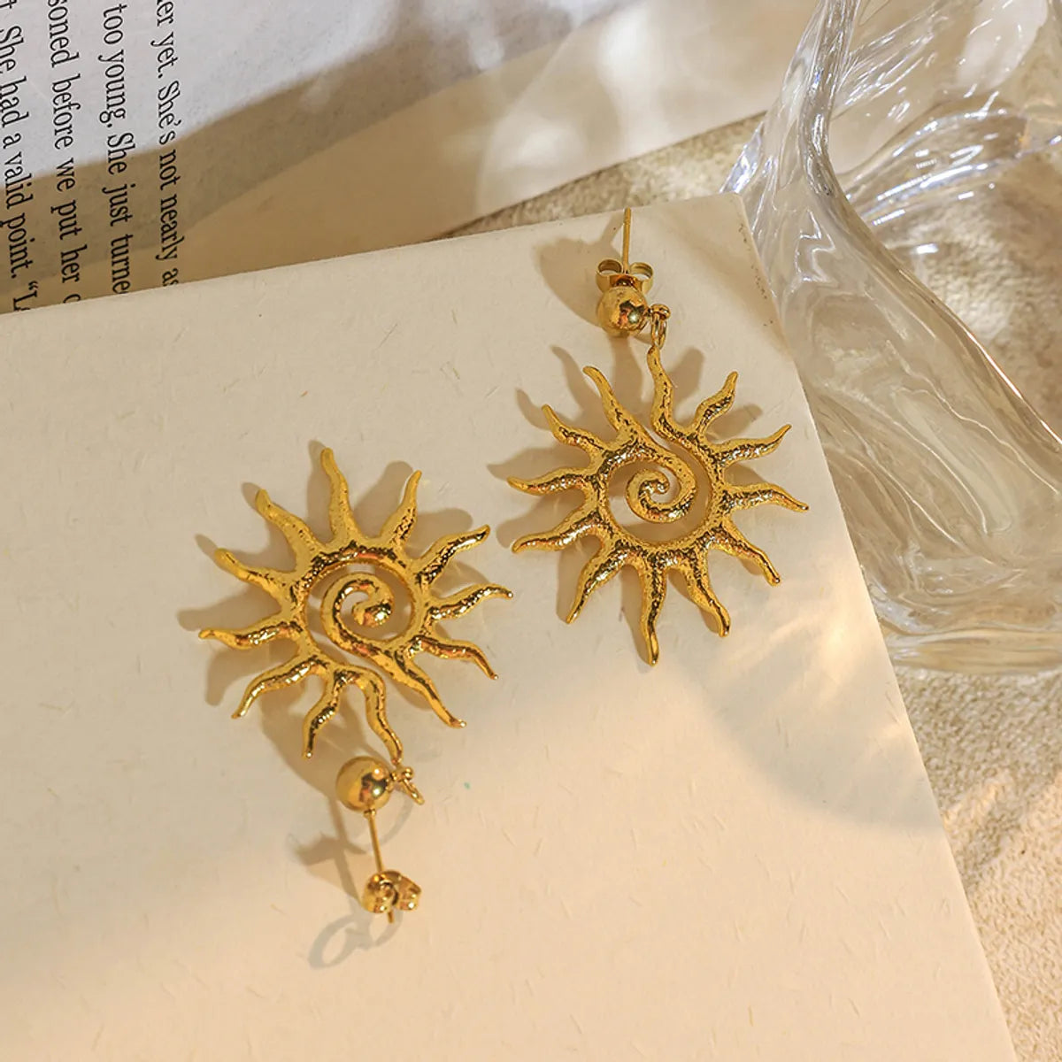 1 Pair Classic Style Korean Style IG Style Sun 304 Stainless Steel 14K Gold Plated Drop Earrings