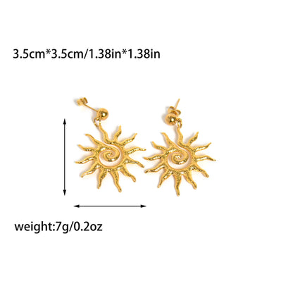 1 Pair Classic Style Korean Style IG Style Sun 304 Stainless Steel 14K Gold Plated Drop Earrings