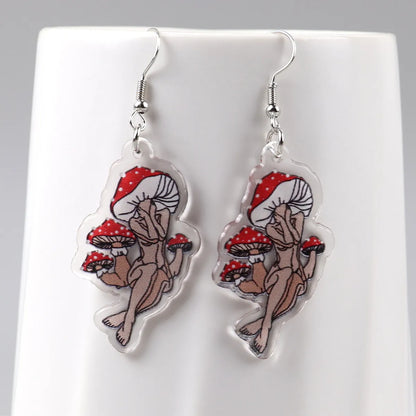 1 Pair Classic Style Mushroom Printing Arylic Drop Earrings