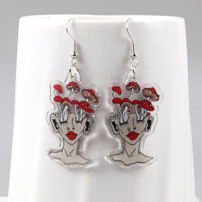 1 Pair Classic Style Mushroom Printing Arylic Drop Earrings