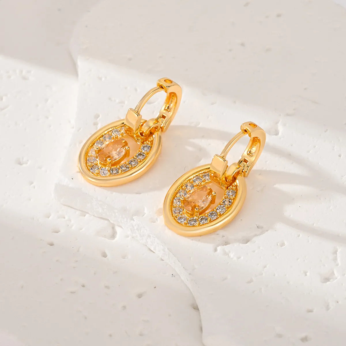 1 Pair Classic Style Oval Plating Inlay Copper Zircon Drop Earrings