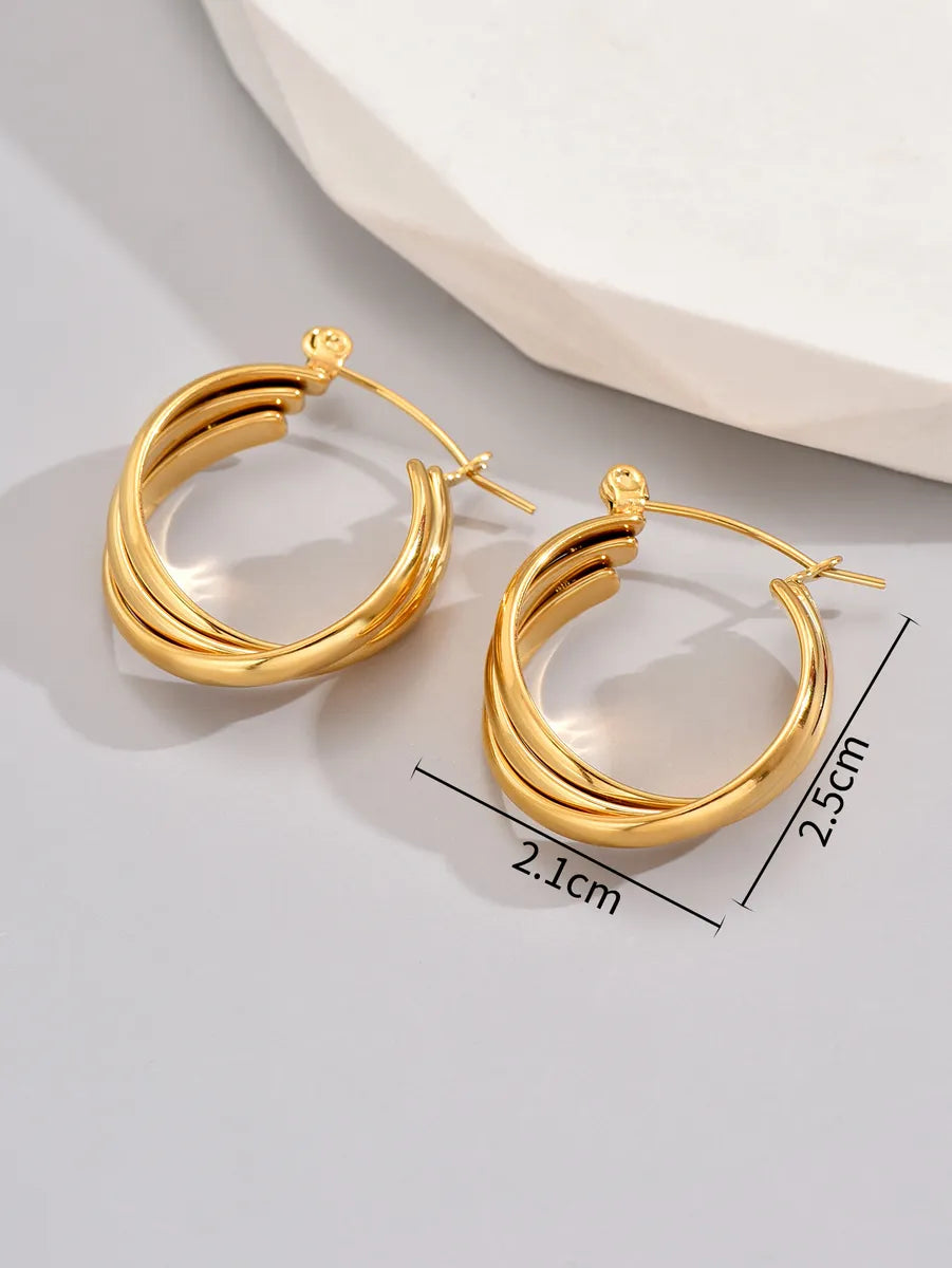 1 Pair Classic Style Roman Style Solid Color Plating 304 Stainless Steel Titanium Steel 18K Gold Plated Ear Studs