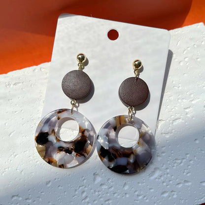 1 Pair Classic Style Round Color Block Arylic Alloy Acetic Acid Sheets Drop Earrings