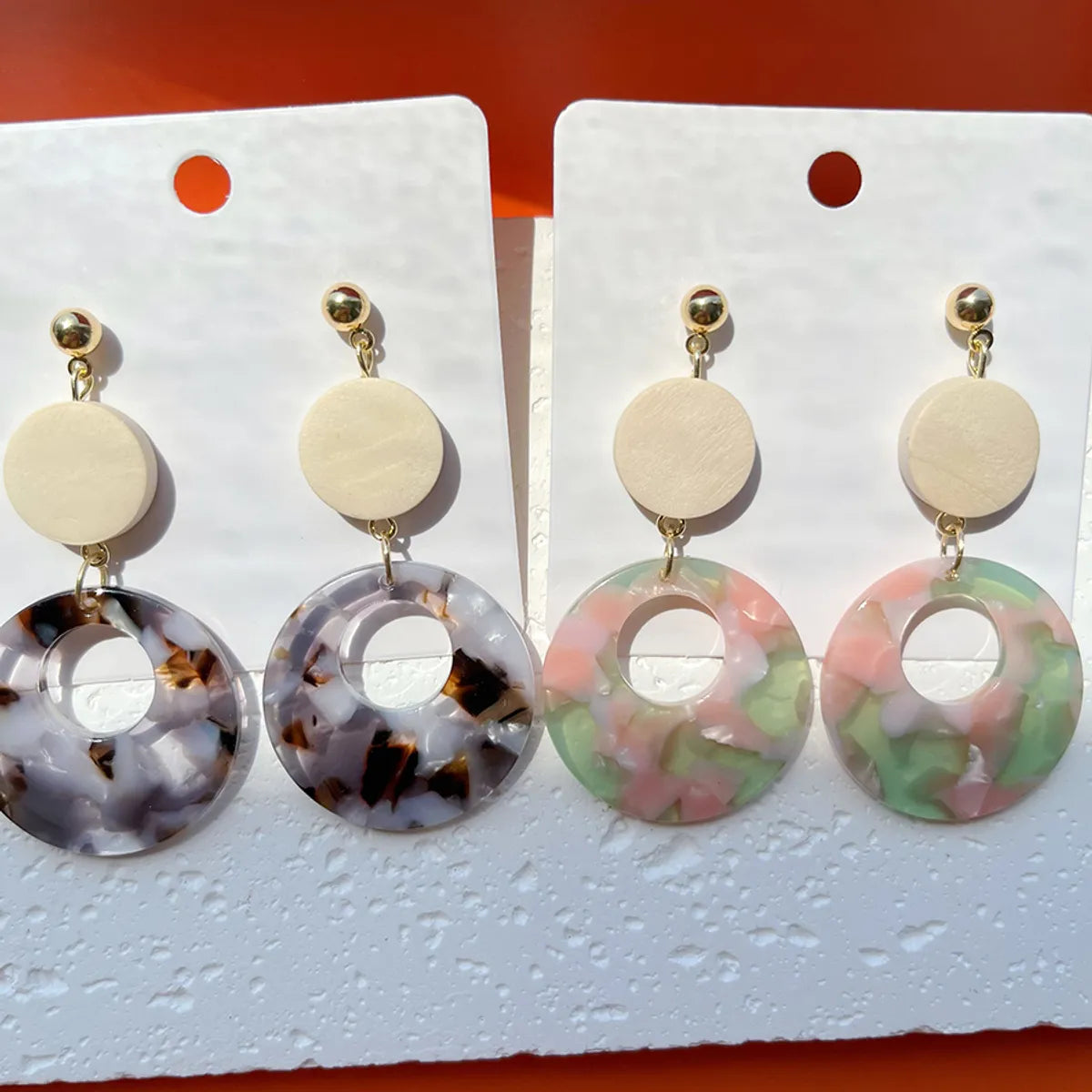 1 Pair Classic Style Round Color Block Arylic Alloy Acetic Acid Sheets Drop Earrings