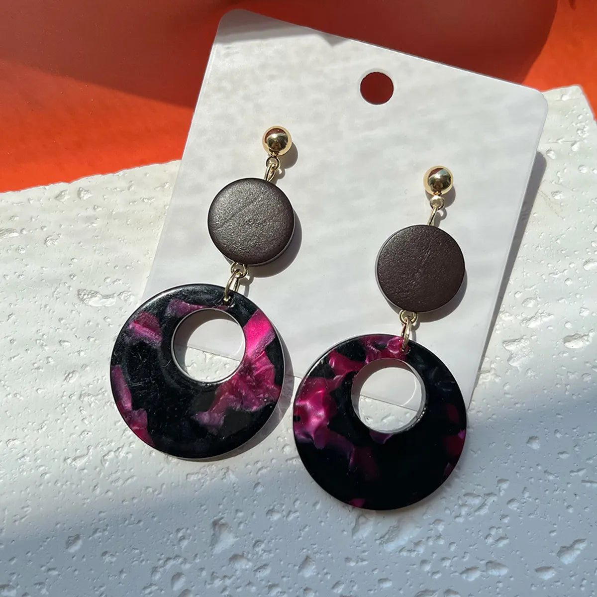 1 Pair Classic Style Round Color Block Arylic Alloy Acetic Acid Sheets Drop Earrings