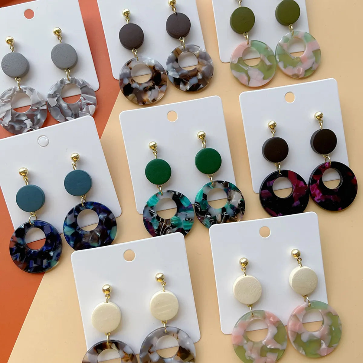 1 Pair Classic Style Round Color Block Arylic Alloy Acetic Acid Sheets Drop Earrings