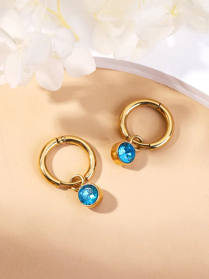 1 Pair Classic Style Round Plating Inlay 304 Stainless Steel Zircon 14K Gold Plated Drop Earrings