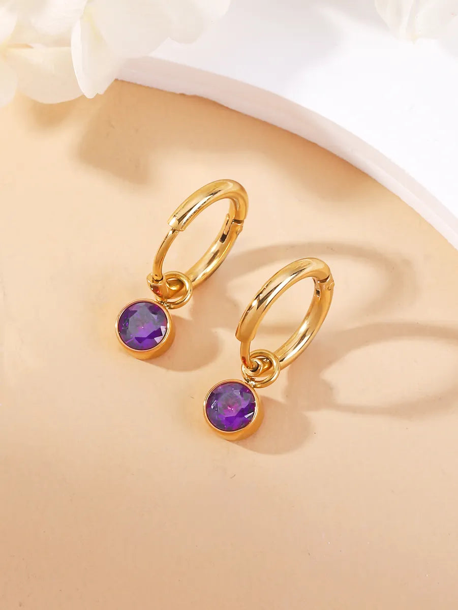 1 Pair Classic Style Round Plating Inlay 304 Stainless Steel Zircon 14K Gold Plated Drop Earrings