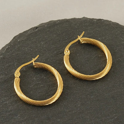 1 Pair Classic Style Round Plating Stainless Steel 18k Gold Plated Hoop Earrings