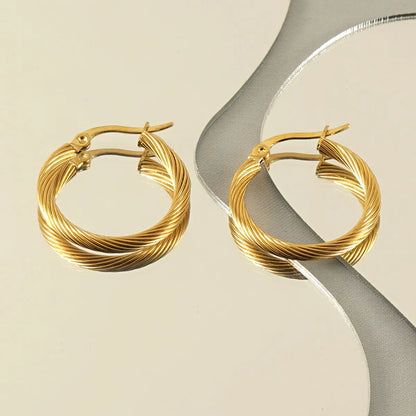 1 Pair Classic Style Round Plating Stainless Steel 18k Gold Plated Hoop Earrings