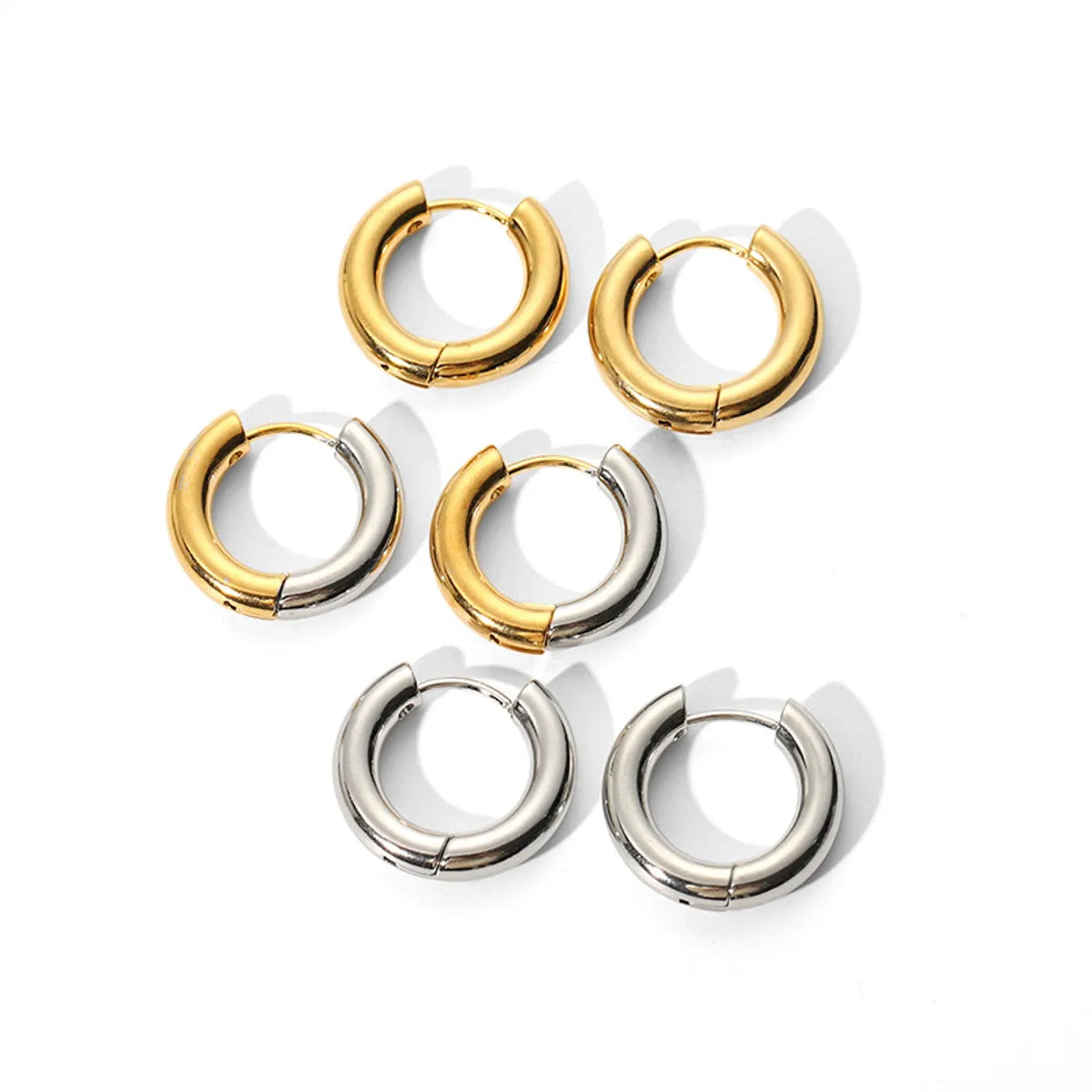 1 Pair Classic Style Round Polishing Plating Stainless Steel 18k Gold Plated Hoop Earrings