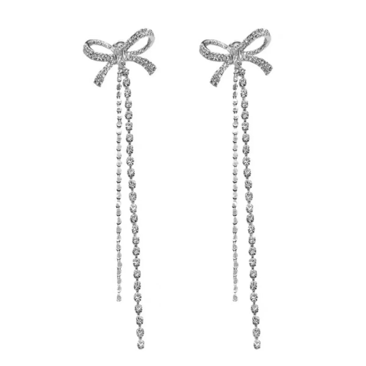 1 Pair Classic Style Shiny Bow Knot Inlay Alloy Rhinestones Drop Earrings