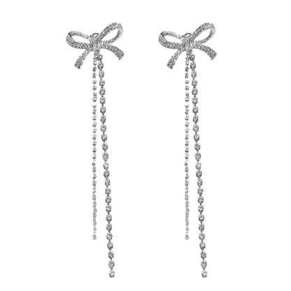 1 Pair Classic Style Shiny Bow Knot Inlay Alloy Rhinestones Drop Earrings