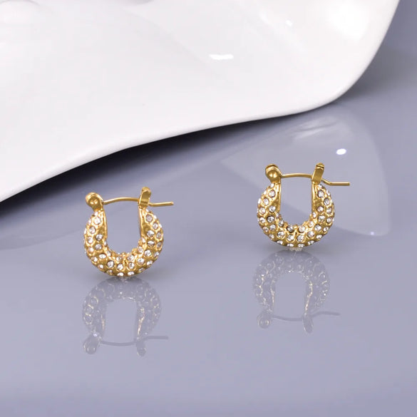 1 Pair Classic Style Shiny Geometric Inlay 304 Stainless Steel Titanium Steel Zircon 18K Gold Plated Earrings