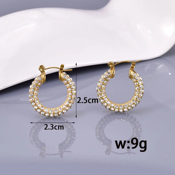 1 Pair Classic Style Shiny Geometric Inlay 304 Stainless Steel Titanium Steel Zircon 18K Gold Plated Earrings