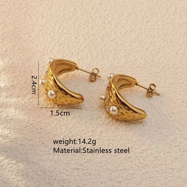 1 Pair Classic Style Shiny Semicircle Inlay 304 Stainless Steel 18K Gold Plated Ear Studs