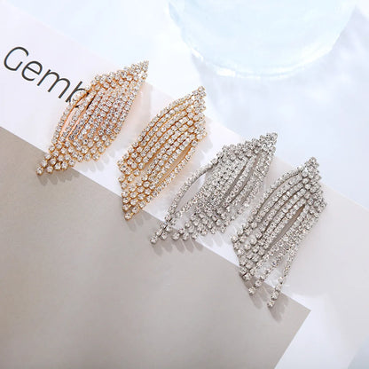 1 Pair Classic Style Shiny Tassel Plating Inlay Rhinestone Rhinestones Gold Plated Silver Plated Drop Earrings