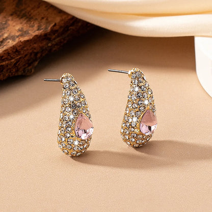 1 Pair Classic Style Shiny Water Droplets Plating Inlay Alloy Ferroalloy Glass 14k Gold Plated Ear Studs