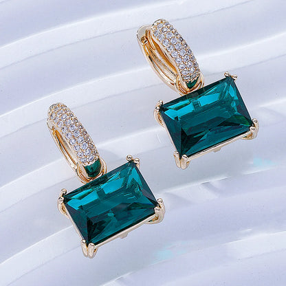 1 Pair Classic Style Square Inlay Brass Zircon Gold Plated Drop Earrings