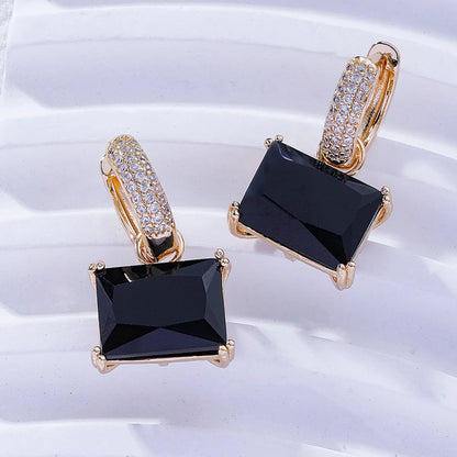 1 Pair Classic Style Square Inlay Brass Zircon Gold Plated Drop Earrings