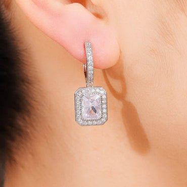 1 Pair Classic Style Square Inlay Copper Zircon Earrings