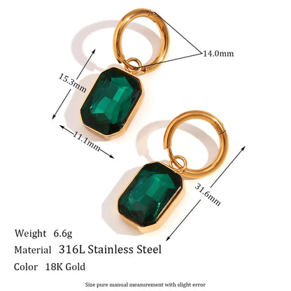 1 Pair Classic Style Square Plating Inlay Stainless Steel Rhinestones 18k Gold Plated Drop Earrings