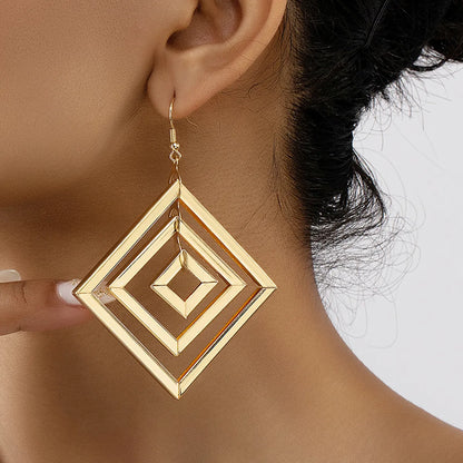 1 Pair Classic Style Streetwear Commute Rhombus Plating Hollow Out Alloy 14k Gold Plated Drop Earrings