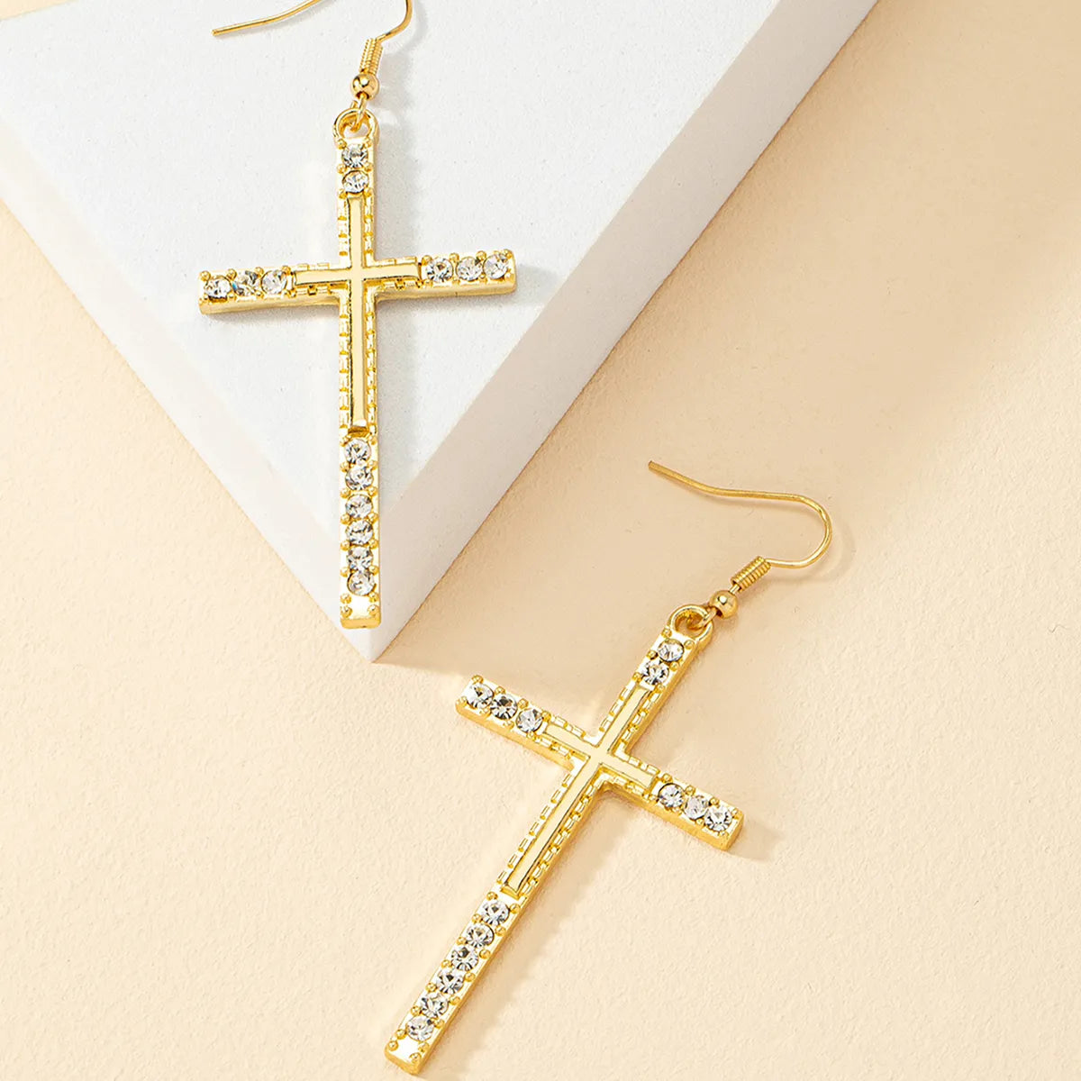 1 Pair Classic Style Streetwear Cross Inlay Alloy Zircon Drop Earrings