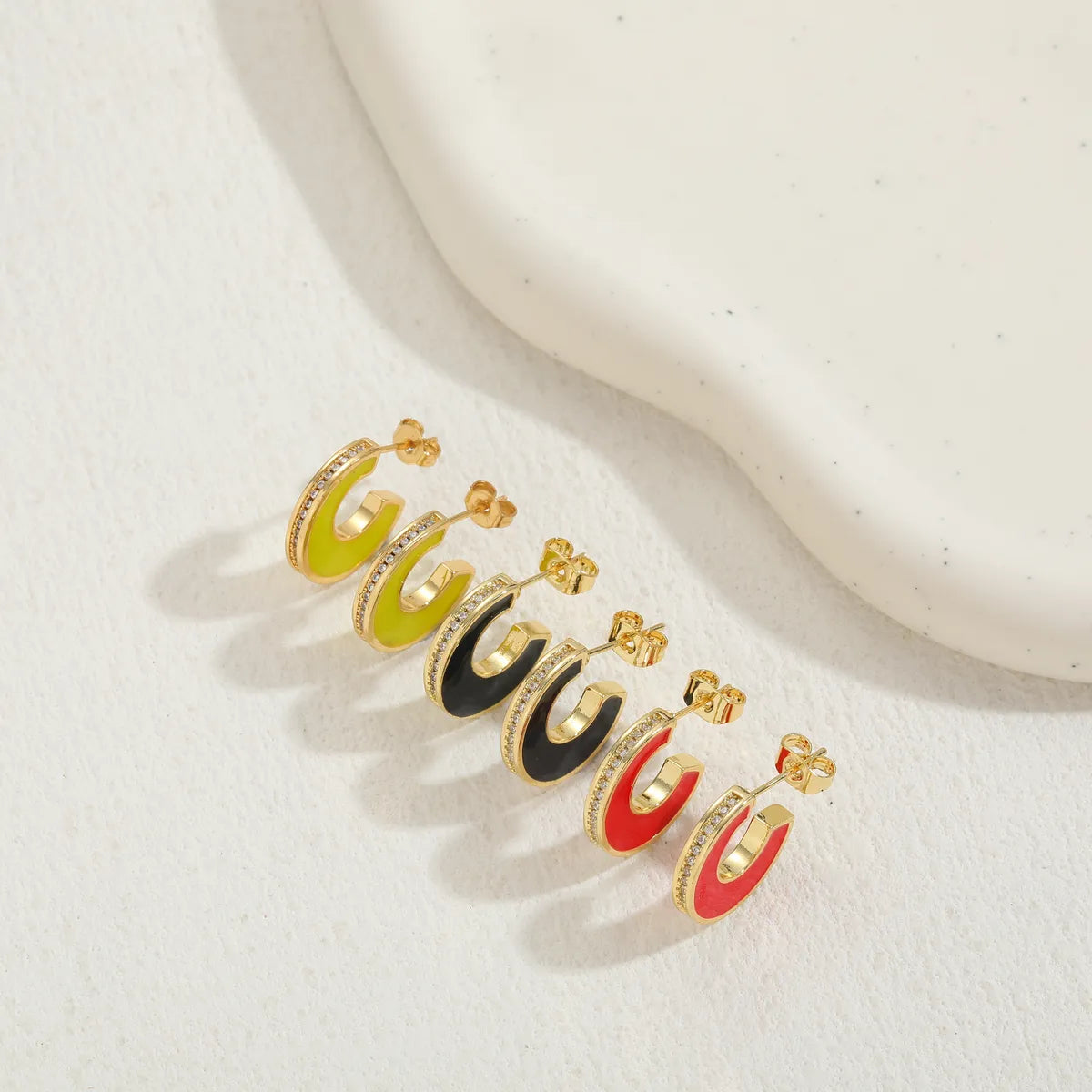 1 Pair Classic Style Streetwear Geometric Enamel Plating Inlay Copper Zircon 14k Gold Plated Ear Studs