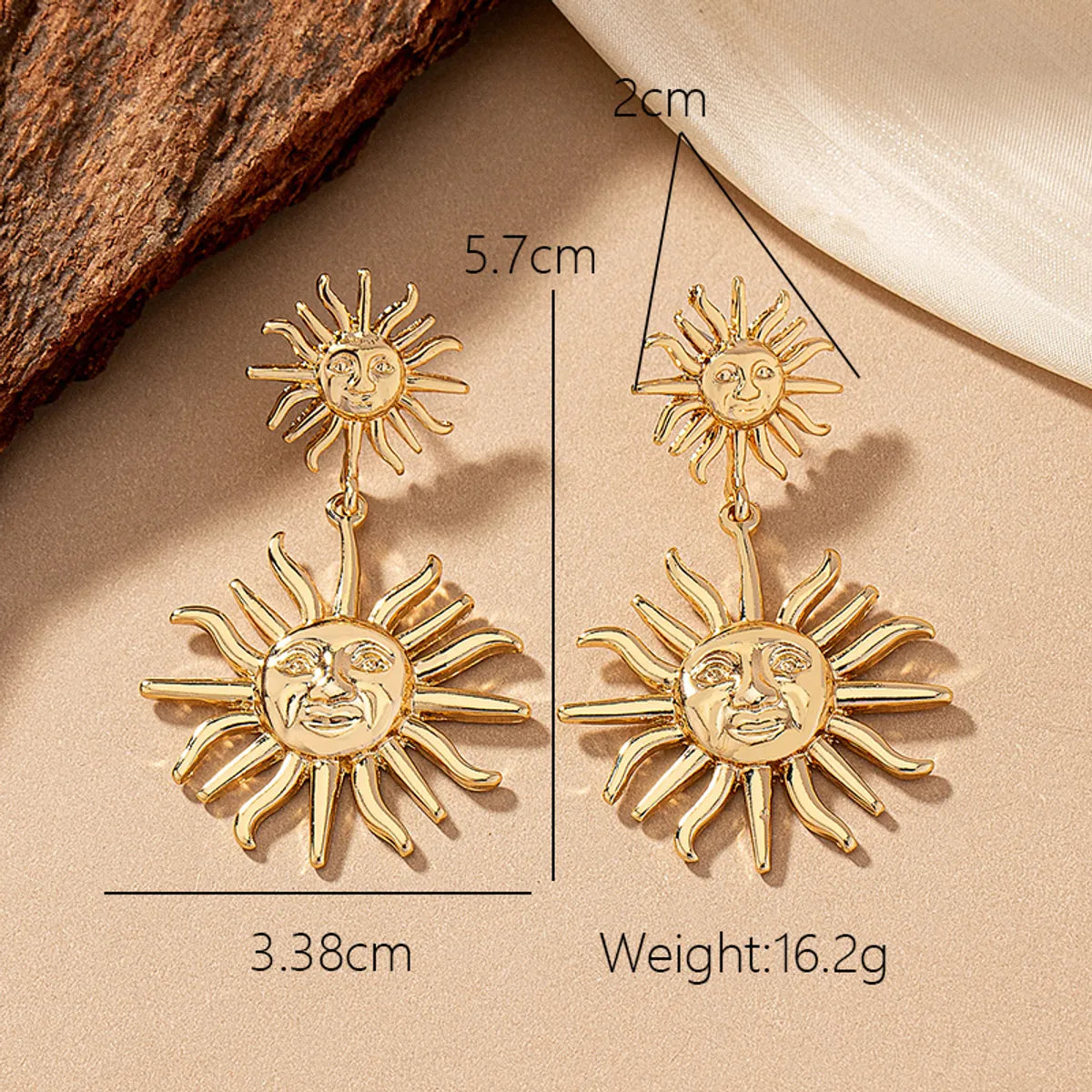 1 Pair Classic Style Streetwear Human Face Sun Plating Alloy Ferroalloy 14k Gold Plated Drop Earrings