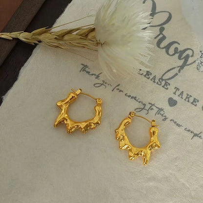 1 Pair Classic Style Sun Solid Color 201 Stainless Steel Gold Plated Hoop Earrings