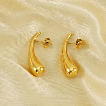 1 Pair Classic Style Water Droplets Polishing Plating 304 Stainless Steel 18K Gold Plated Ear Studs