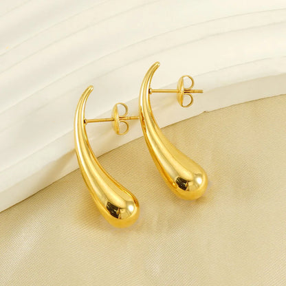 1 Pair Classic Style Water Droplets Polishing Plating 304 Stainless Steel 18K Gold Plated Ear Studs