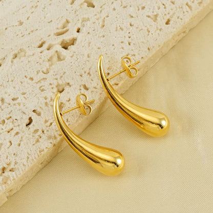 1 Pair Classic Style Water Droplets Polishing Plating 304 Stainless Steel 18K Gold Plated Ear Studs